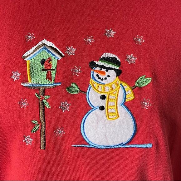 Holiday Traditions Snowman Birdhouse Red Ugly Christmas Sweatshirt Size Large - Picture 2 of 8